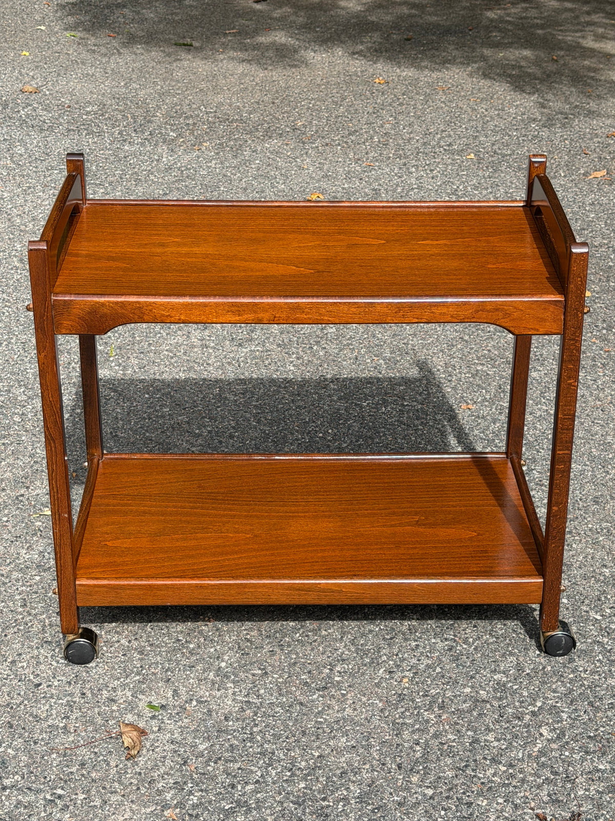 Mid-Century Modern 2-Tiered Wood Bar Cart with Cutout Handles
