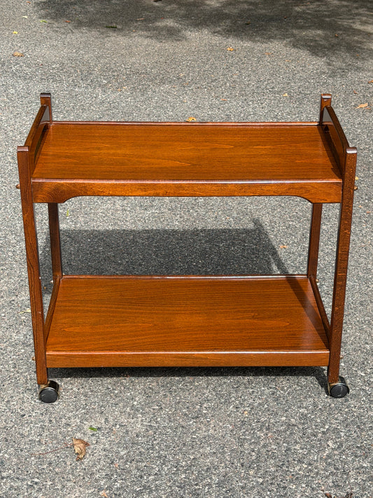 Mid-Century Modern 2-Tiered Wood Bar Cart with Cutout Handles