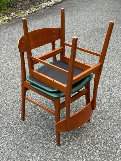 Pair of Sax Danish Modern Teak Dining Chairs Reupholstered in Green