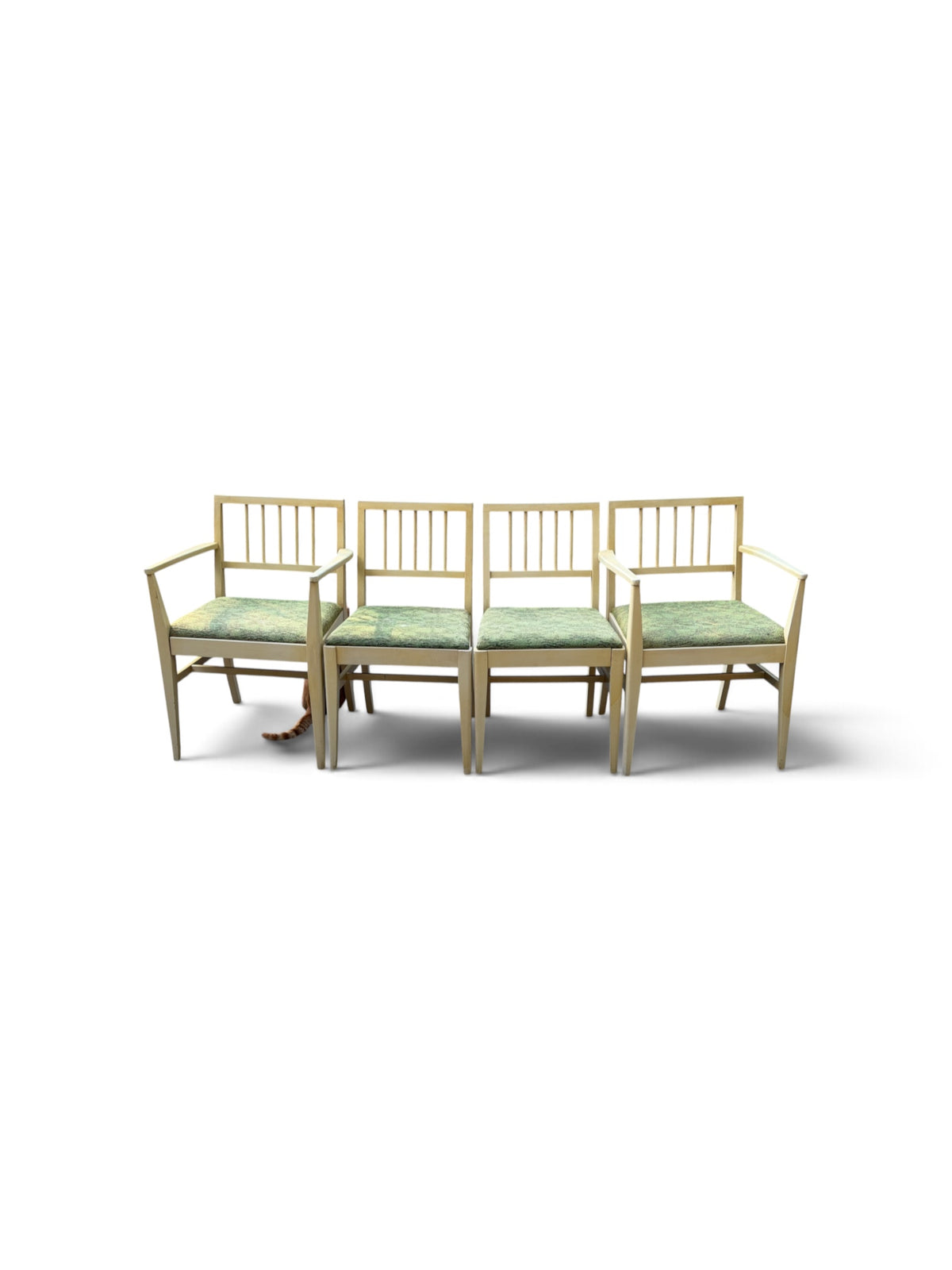 Set of 4 Broyhill 1950s Mid-Century Modern Blonde and Green Dining Chairs
