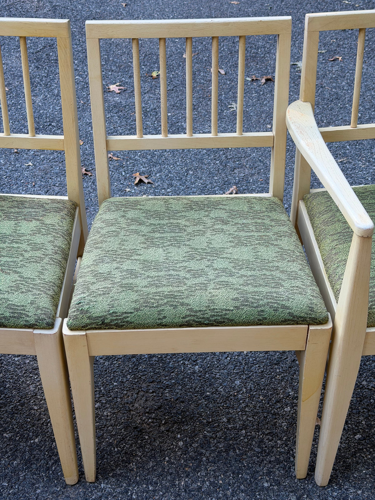 Set of 4 Broyhill 1950s Mid-Century Modern Blonde and Green Dining Chairs