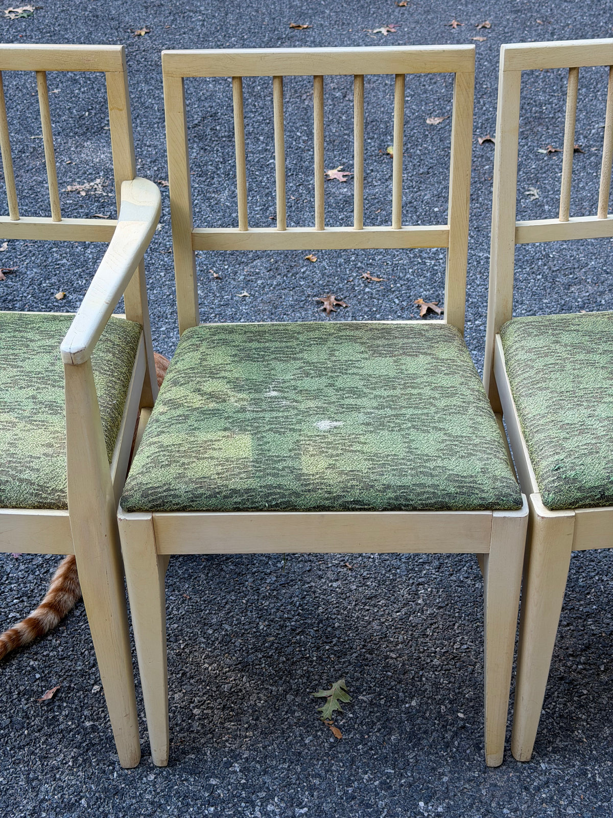Set of 4 Broyhill 1950s Mid-Century Modern Blonde and Green Dining Chairs