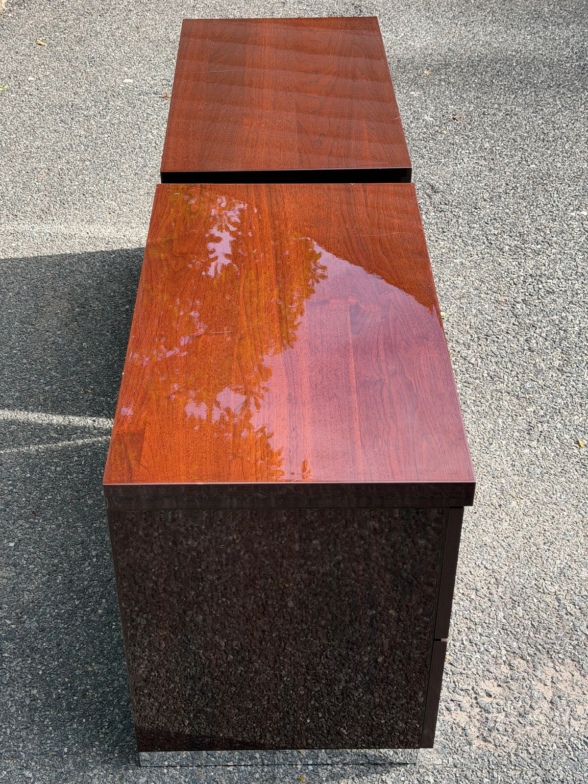 Pair of ALF Italia "Capri" Walnut High Gloss Nightstands