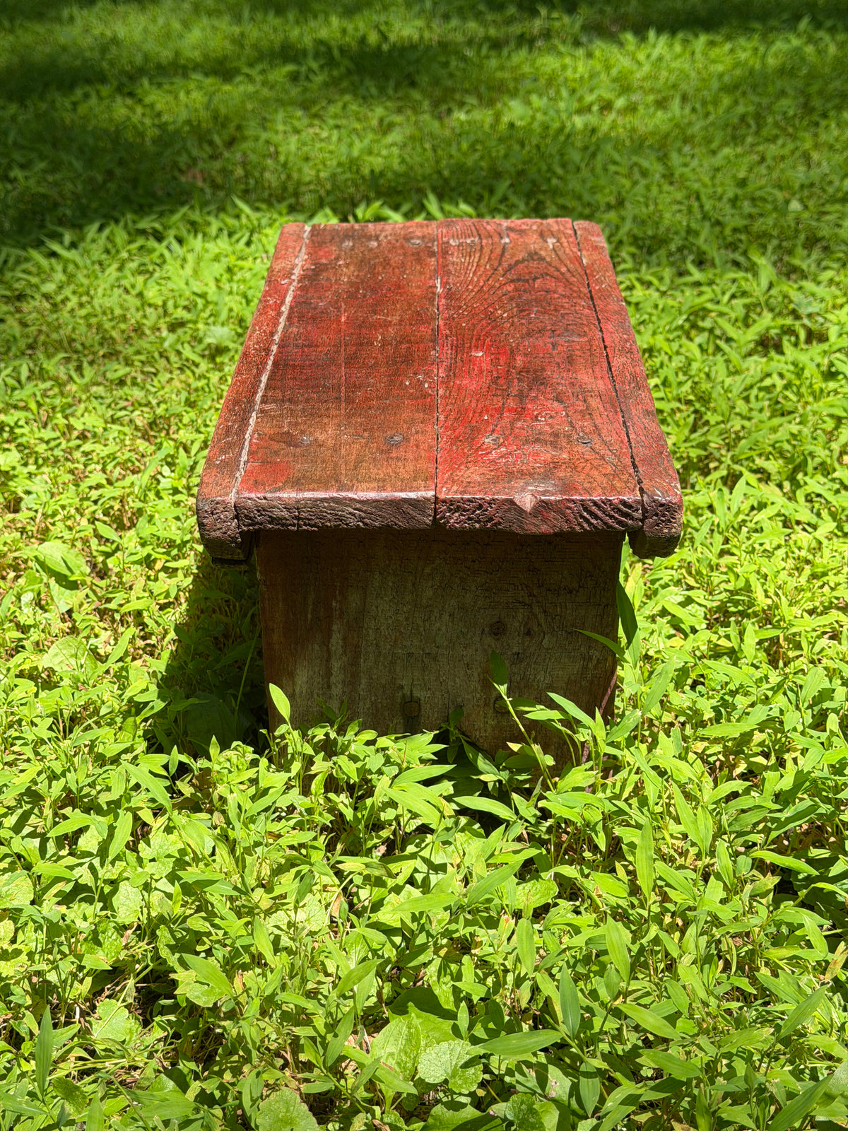 Primitive Distressed Red Wooden Step Stool