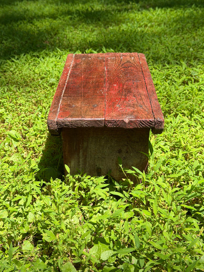 Primitive Distressed Red Wooden Step Stool