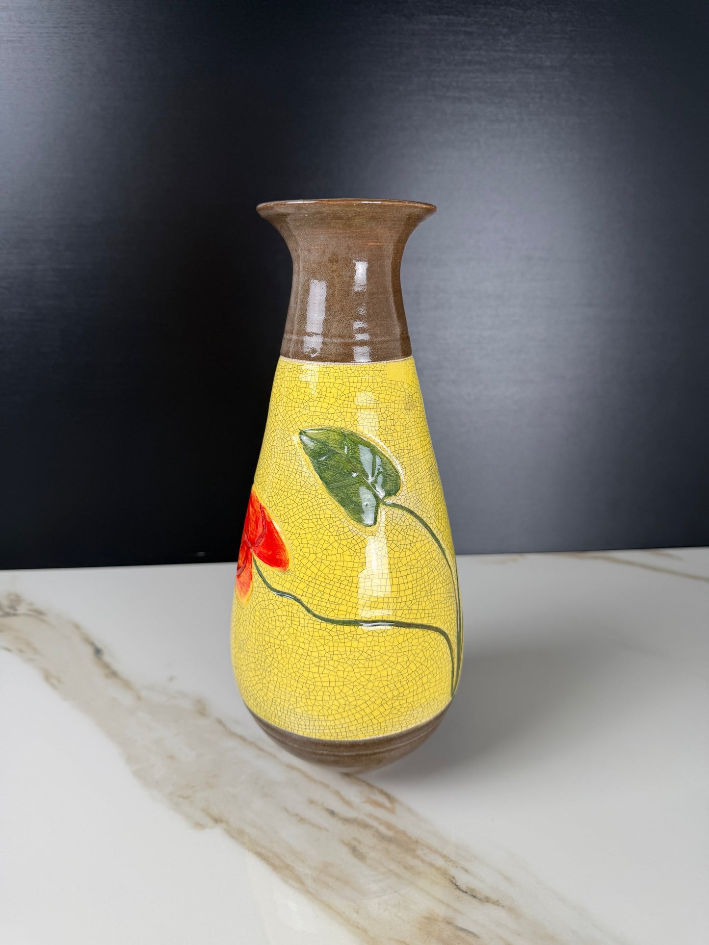 Vintage Botanical Crackle Glaze Teardrop Vase