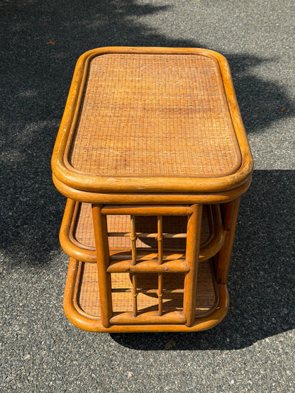Rattan 3-Tier Swivel Side Table