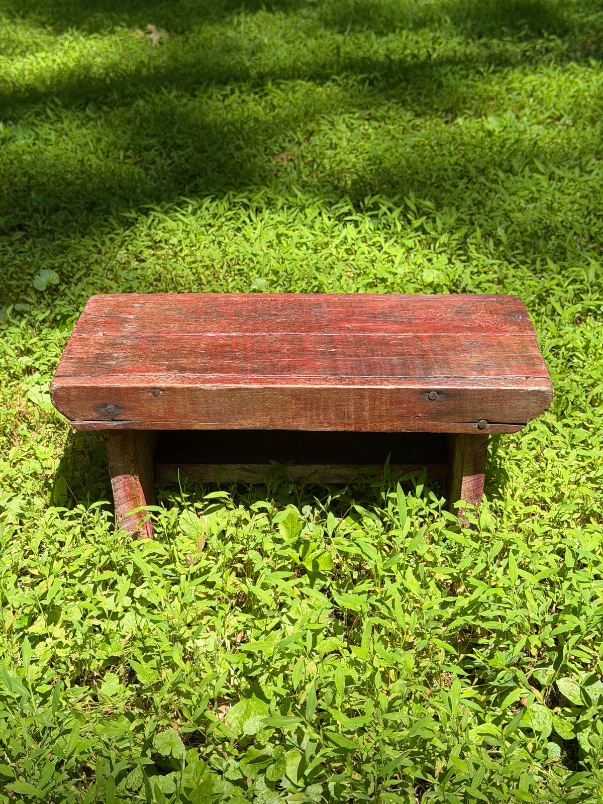 Primitive Distressed Red Wooden Step Stool