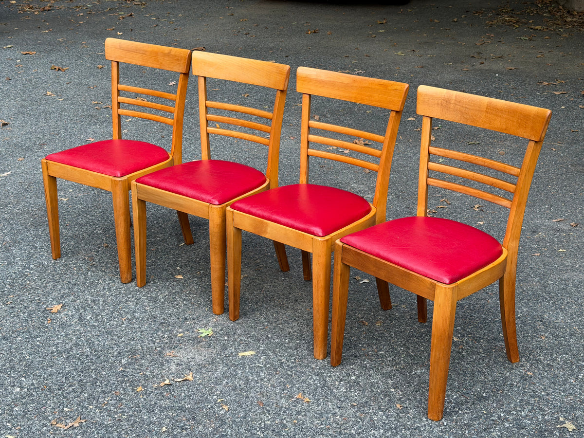 Set of 4 Hale Company MCM Solid Swedish Maple Red Vinyl Dining Chairs