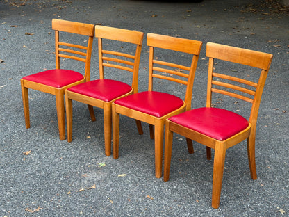 Set of 4 Hale Company MCM Solid Swedish Maple Red Vinyl Dining Chairs