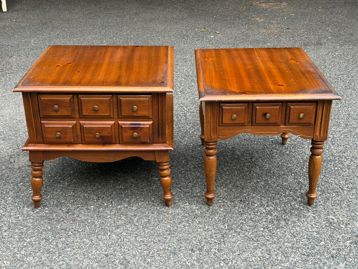 Pair of Solid Wood Apothecary End Tables w/ Patina