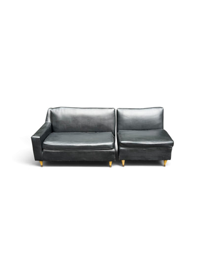 1960s MCM Black Vinyl 2-Piece Modular Sofa