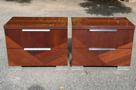 Pair of ALF Italia "Capri" Walnut High Gloss Nightstands