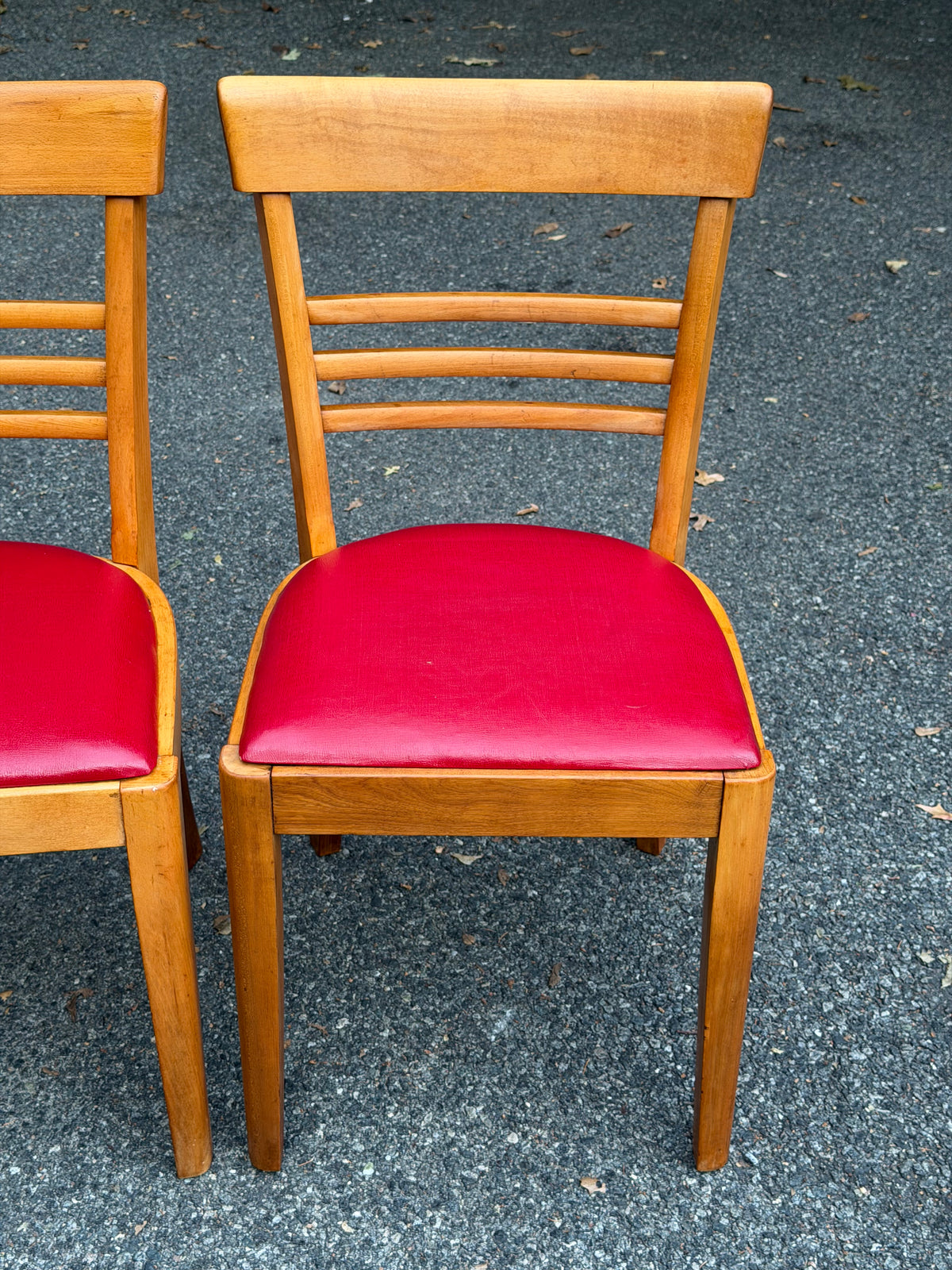 Set of 4 Hale Company MCM Solid Swedish Maple Red Vinyl Dining Chairs