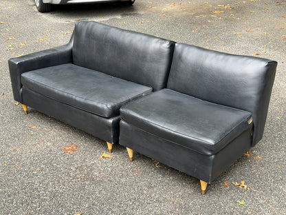 1960s MCM Black Vinyl 2-Piece Modular Sofa