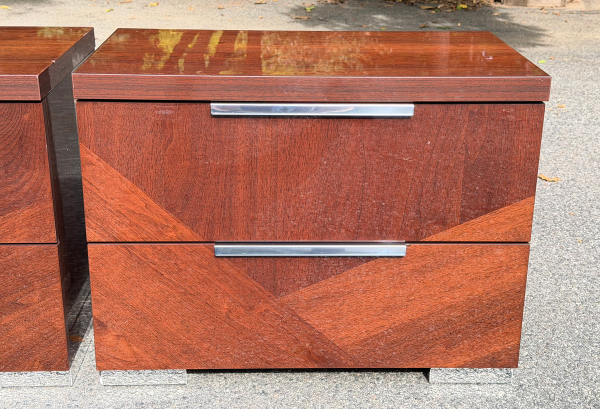 Pair of ALF Italia "Capri" Walnut High Gloss Nightstands