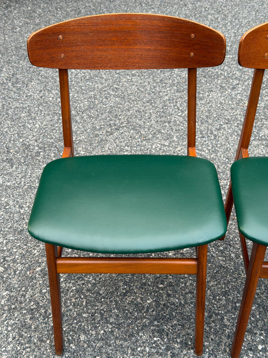 Pair of Sax Danish Modern Teak Dining Chairs Reupholstered in Green