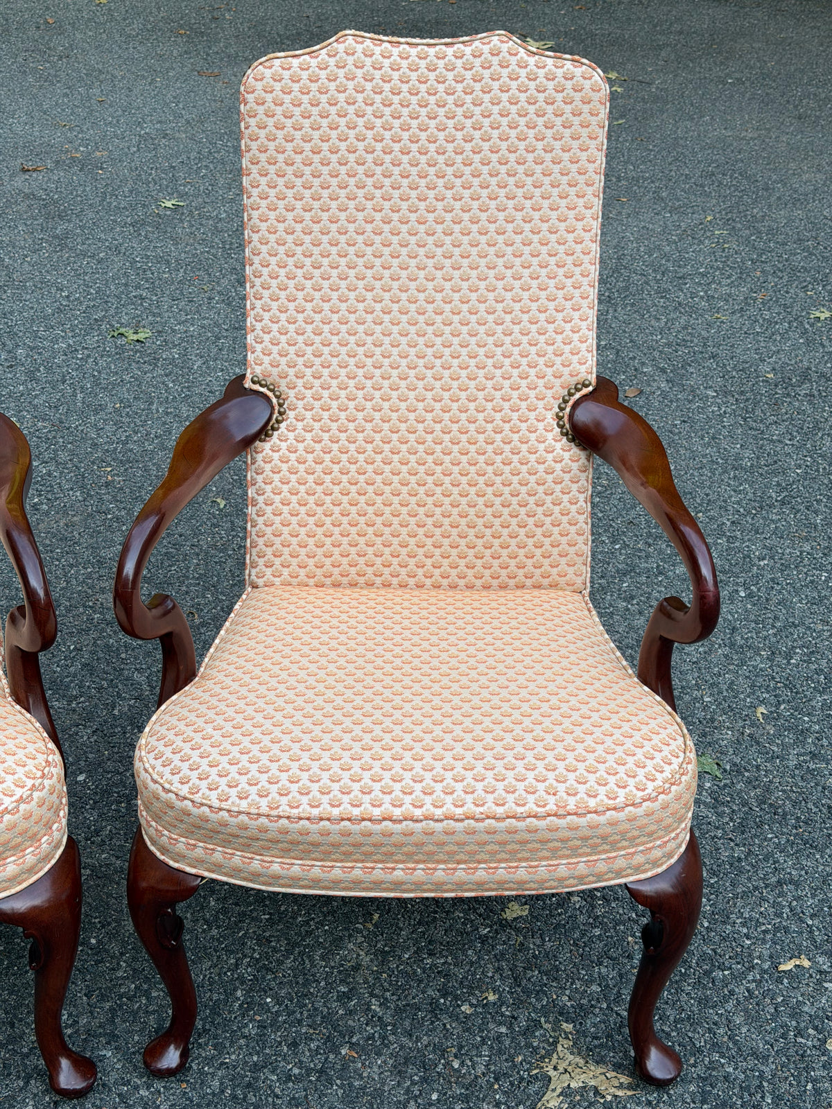 Pair of Vintage Hickory Chair Co. Queen Anne Lolling Armchairs