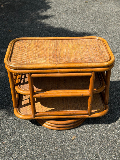 Rattan 3-Tier Swivel Side Table