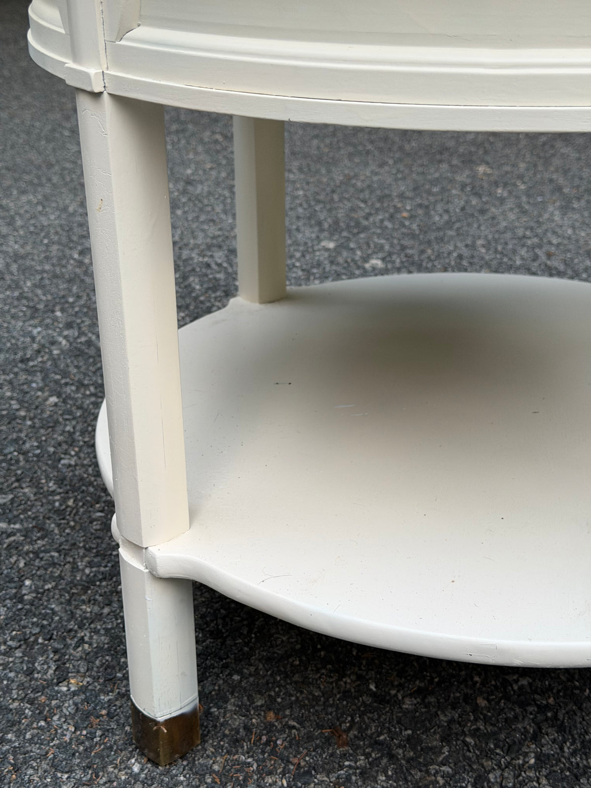 Neoclassical Round Two-Tier Side Table with Glass Top & Brass Sabots