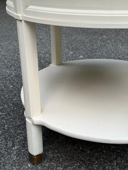 Neoclassical Round Two-Tier Side Table with Glass Top & Brass Sabots