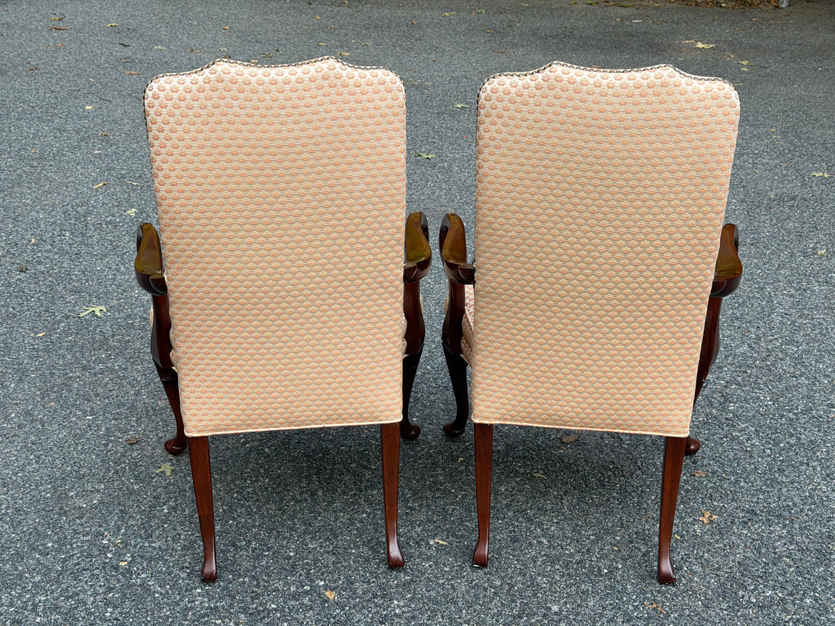 Pair of Vintage Hickory Chair Co. Queen Anne Lolling Armchairs