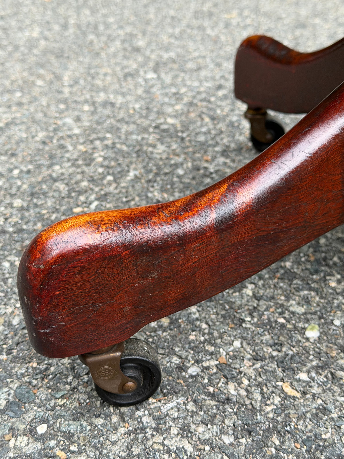 1940s Sikes Solid Wood Swivel Desk Chair w/ Embossed Leather Seat