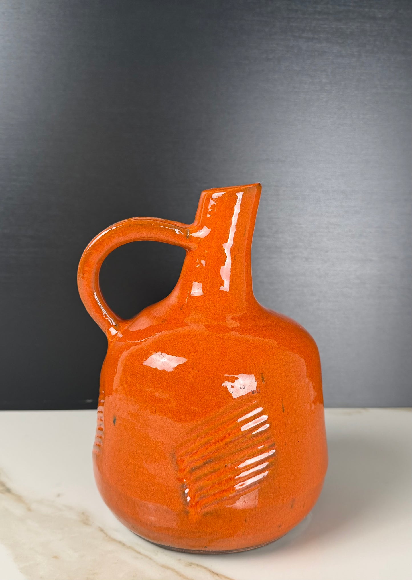Mid-Century Studio Pottery Orange Pitcher