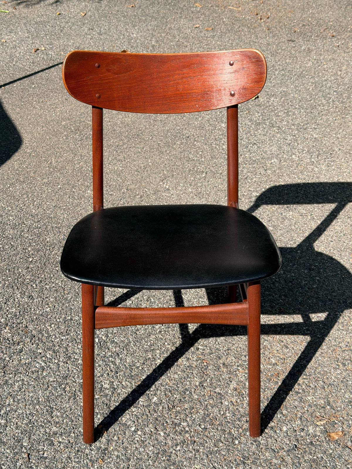 Pair of MCM Danish Teak Dining Chairs w/ Black Vinyl Seat