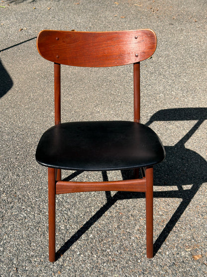 Pair of MCM Danish Teak Dining Chairs w/ Black Vinyl Seat
