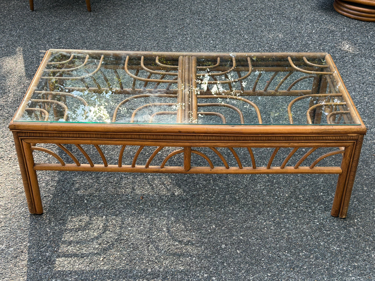 Rattan and Glass Rectangular Coffee Table