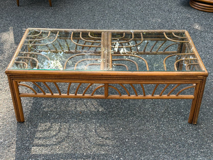 Rattan and Glass Rectangular Coffee Table