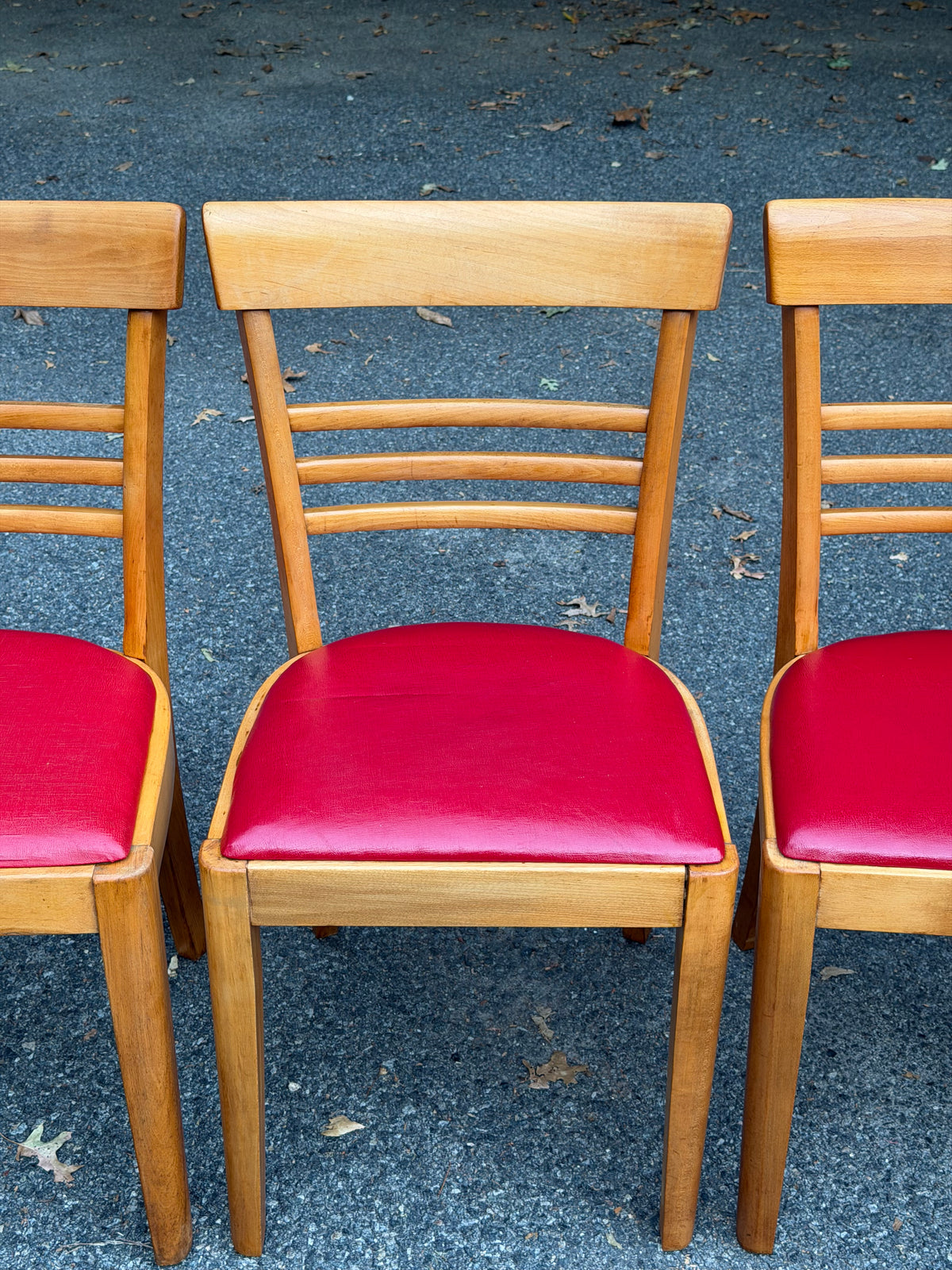 Set of 4 Hale Company MCM Solid Swedish Maple Red Vinyl Dining Chairs