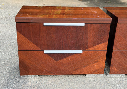 Pair of ALF Italia "Capri" Walnut High Gloss Nightstands