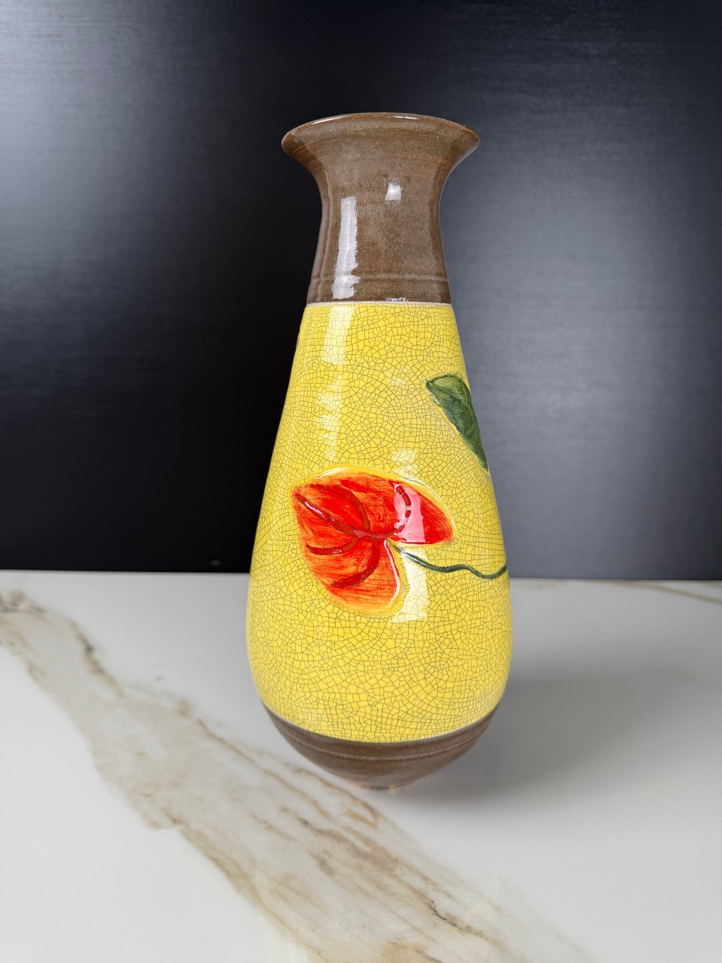 Vintage Botanical Crackle Glaze Teardrop Vase