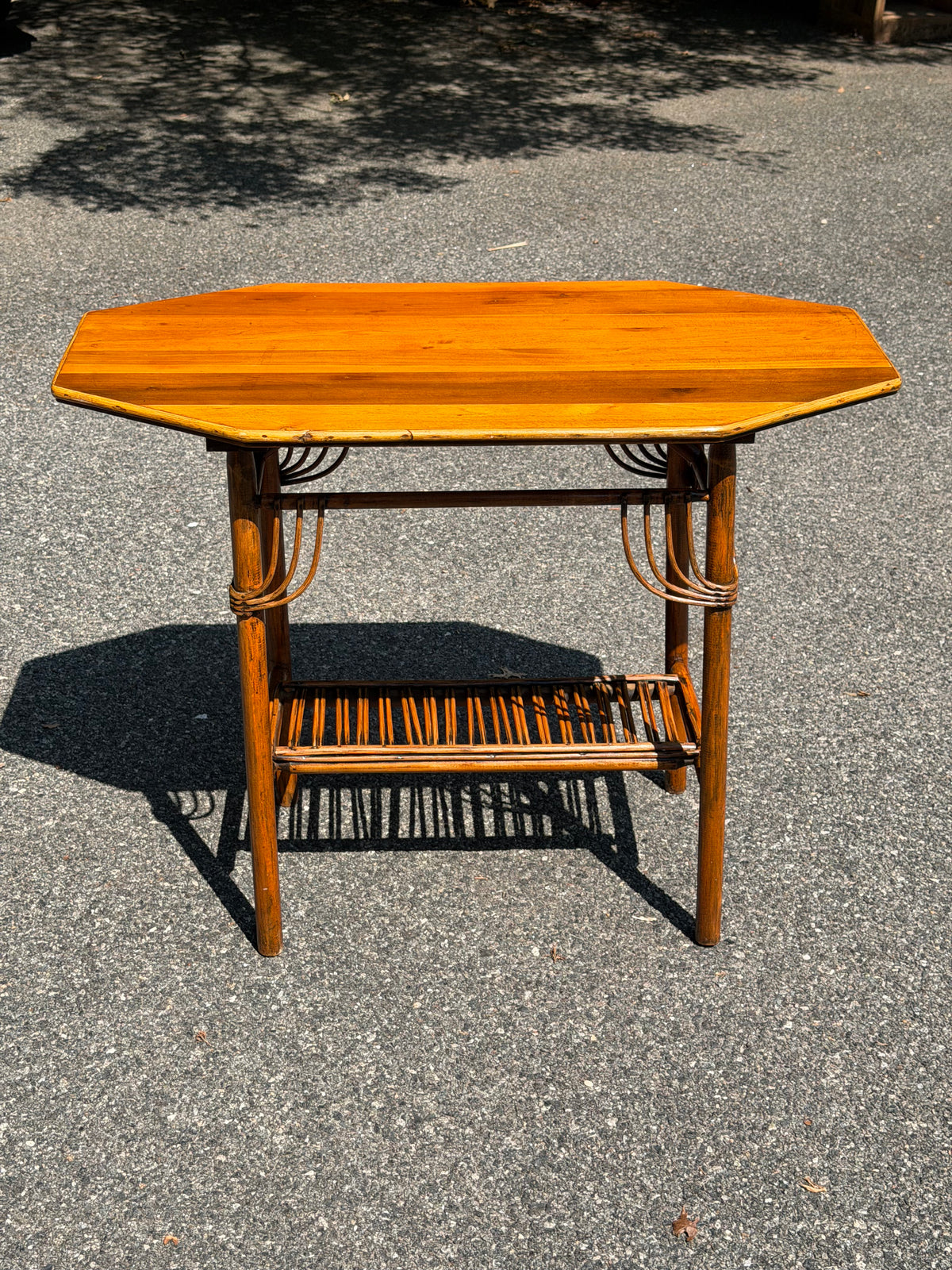Antique Bamboo-Style Wood Console Table in a Tortoise Finish