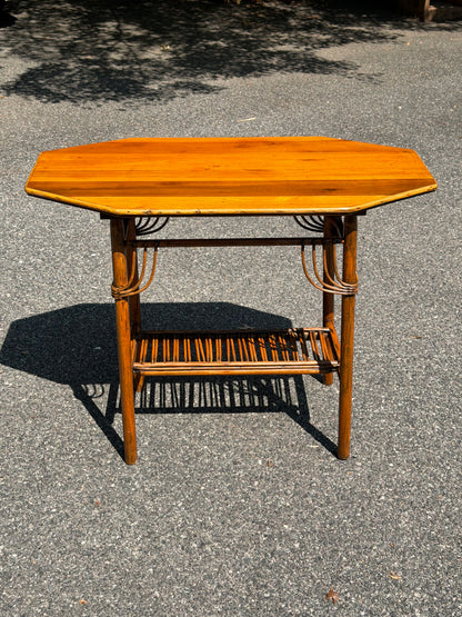 Antique Bamboo-Style Wood Console Table in a Tortoise Finish