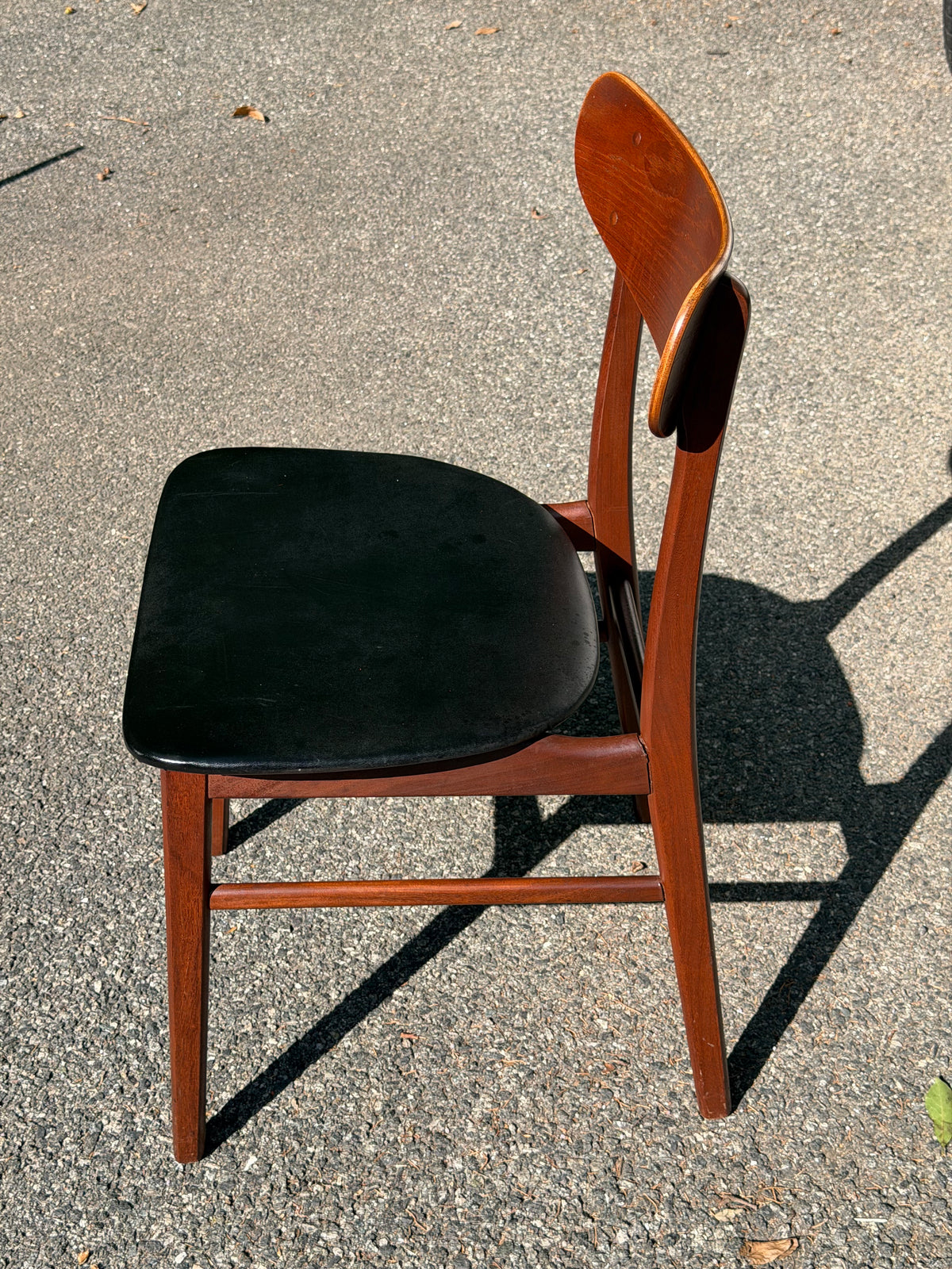 Pair of MCM Danish Teak Dining Chairs w/ Black Vinyl Seat