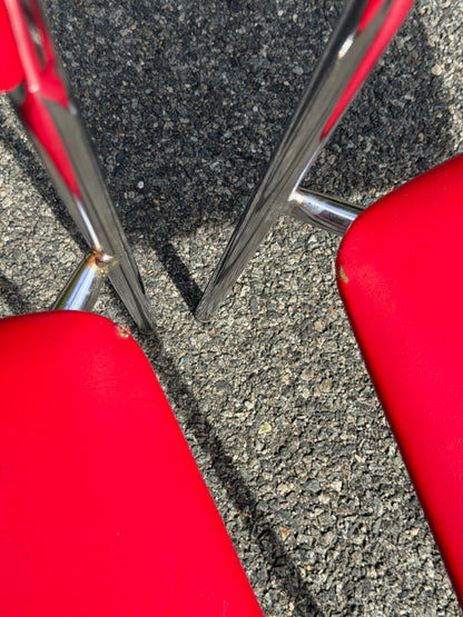 Pair of Stendig Inc. Chrome & Red Stacking Chairs
