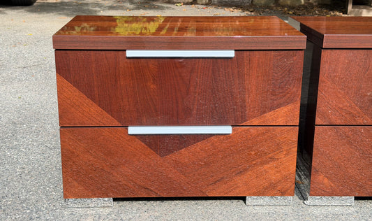 Pair of ALF Italia "Capri" Walnut High Gloss Nightstands