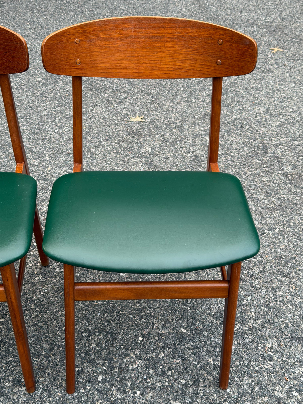 Pair of Sax Danish Modern Teak Dining Chairs Reupholstered in Green