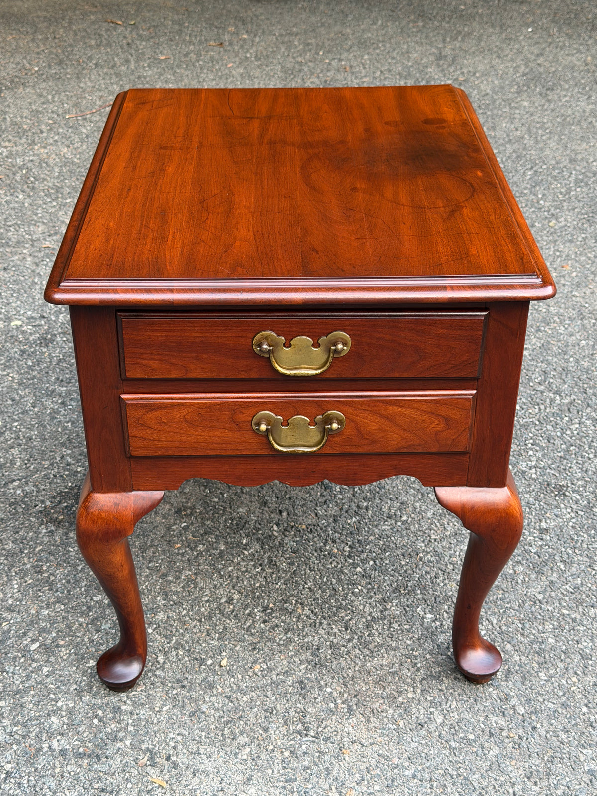 Henkel Harris Double Drawer Solid Cherry End Table