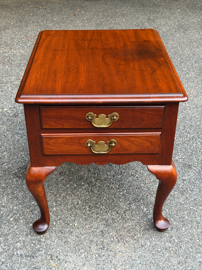Henkel Harris Double Drawer Solid Cherry End Table