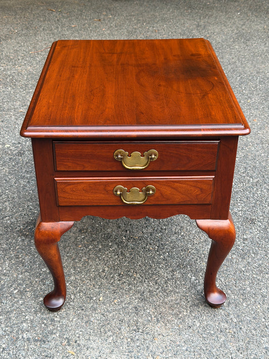 Henkel Harris Double Drawer Solid Cherry End Table