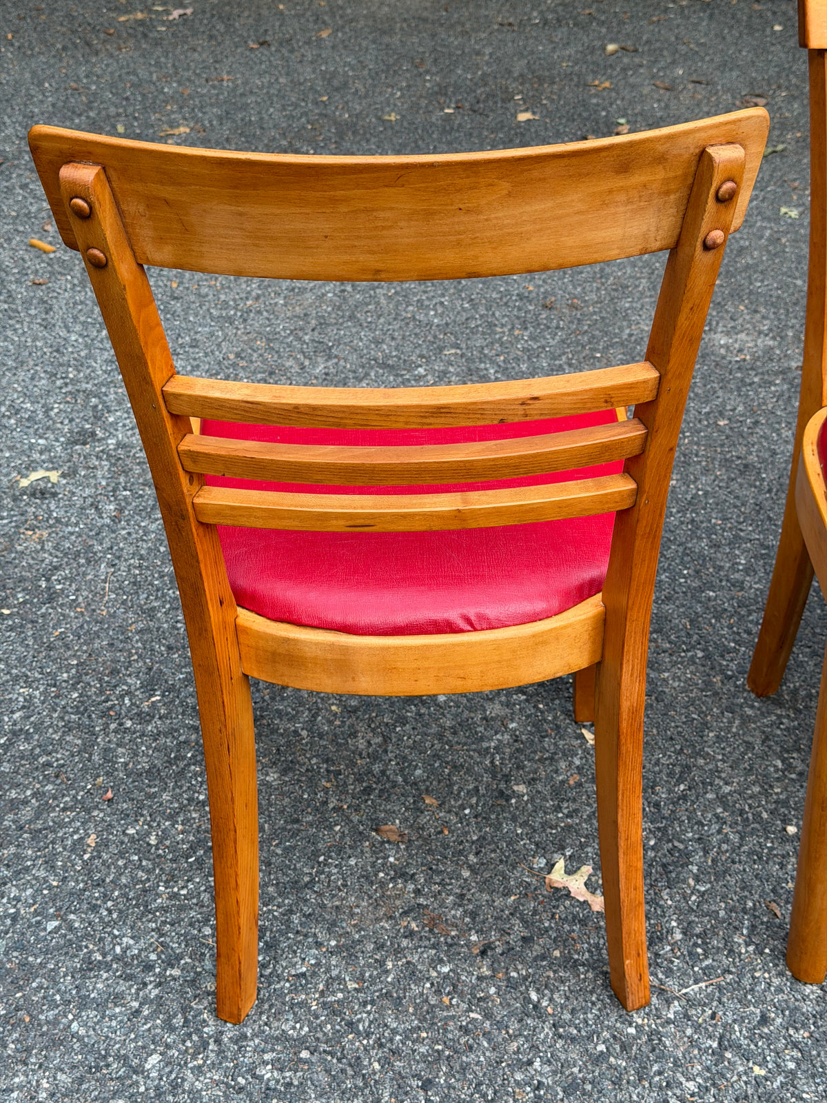 Set of 4 Hale Company MCM Solid Swedish Maple Red Vinyl Dining Chairs