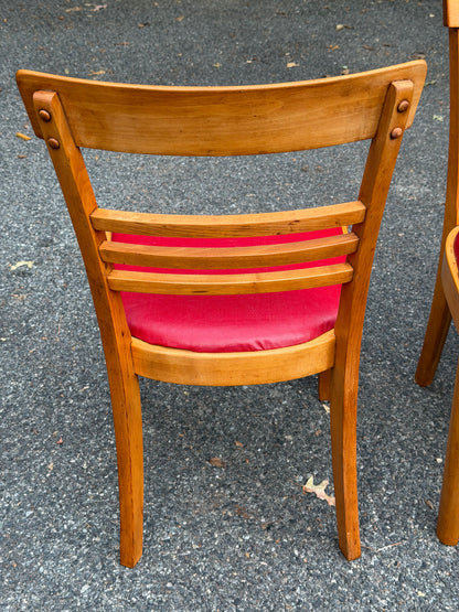 Set of 4 Hale Company MCM Solid Swedish Maple Red Vinyl Dining Chairs