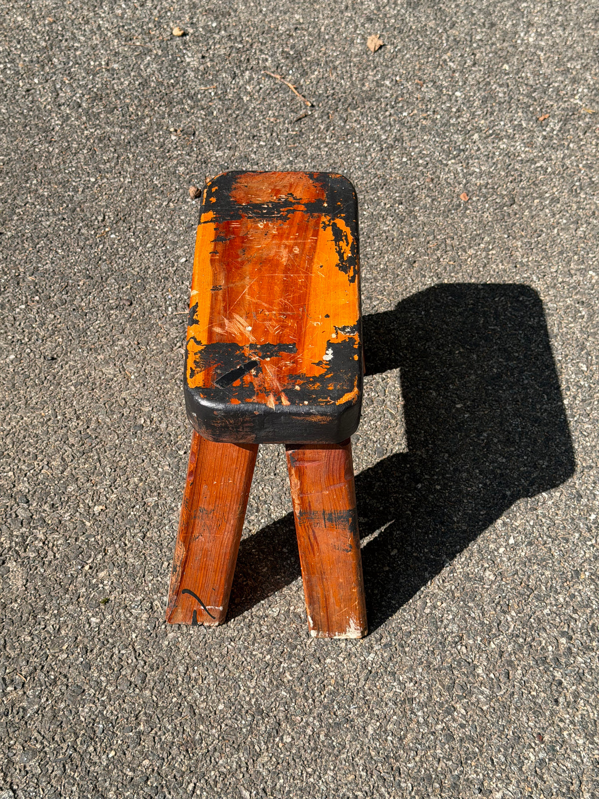 Primitive Farmhouse Wood Milking Stool w/ Distressed Black Finish