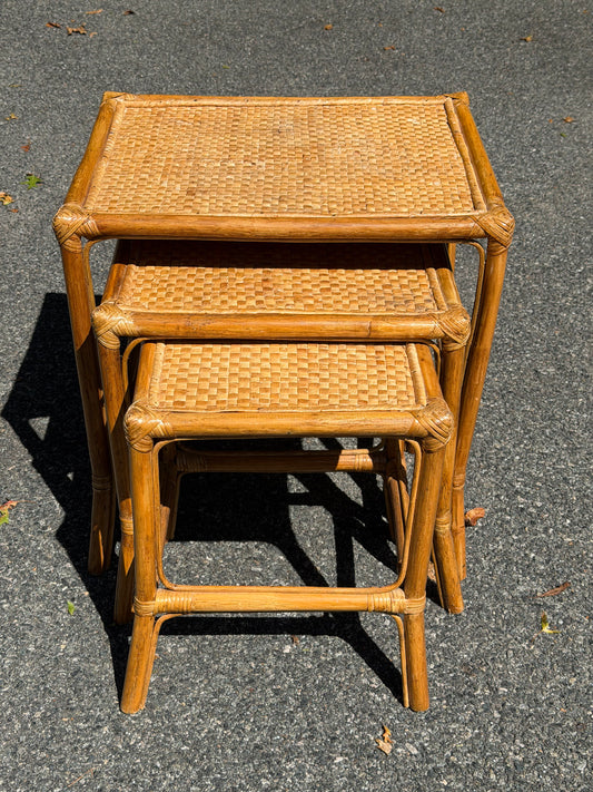 Rattan Nesting Side Tables – Set of 3