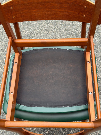 Pair of Sax Danish Modern Teak Dining Chairs Reupholstered in Green
