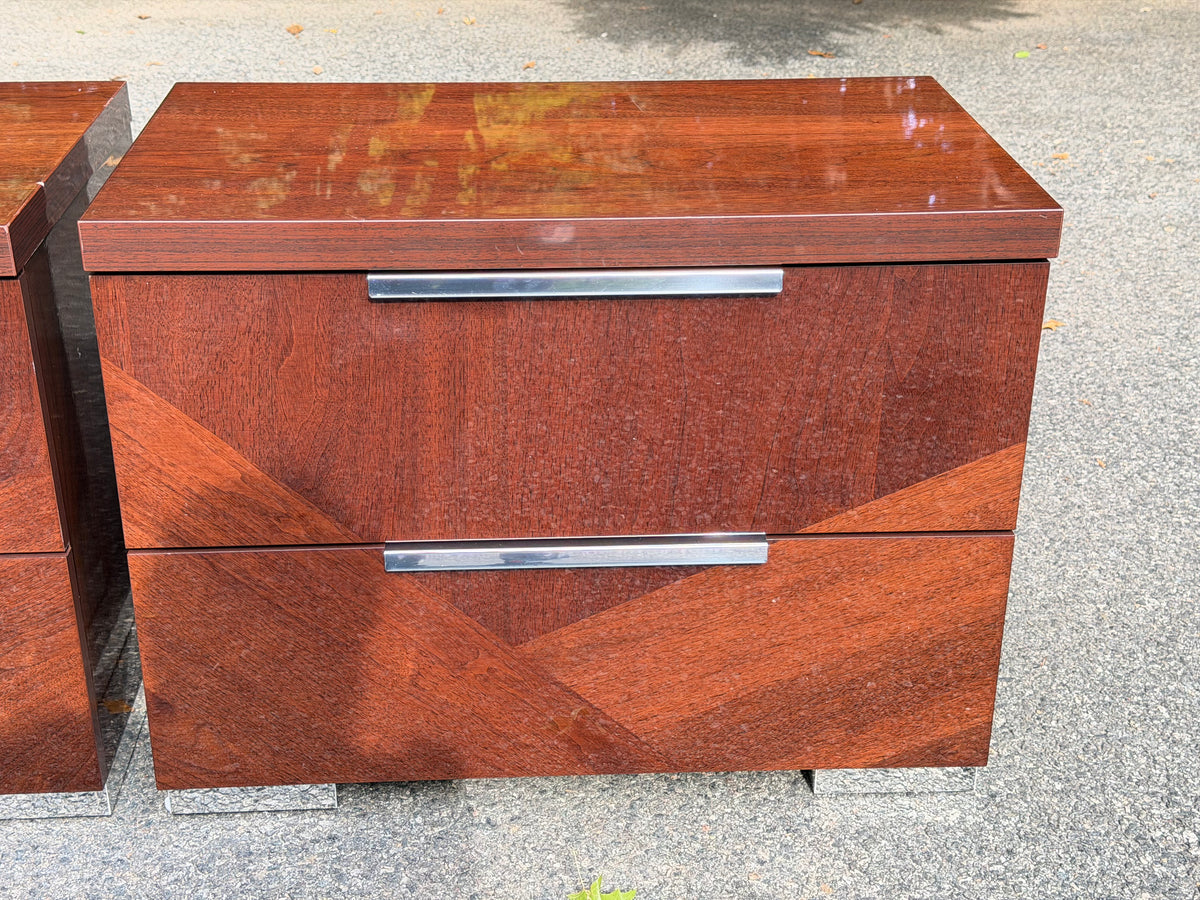Pair of ALF Italia "Capri" Walnut High Gloss Nightstands